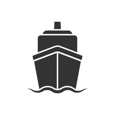 Düz tarzda Gemi Cruise işareti simgesi. Kargo tekne vector ıllustrat