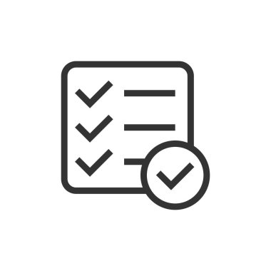 Düz stilde belge işareti simgesi kontrol listesi. Anket vektör illust