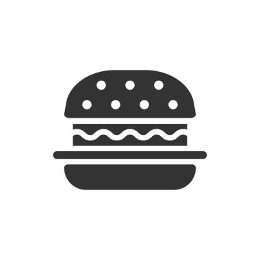Düz tarzda Burger işareti simgesi. Hamburger vektör illüstrasyon üzerinde