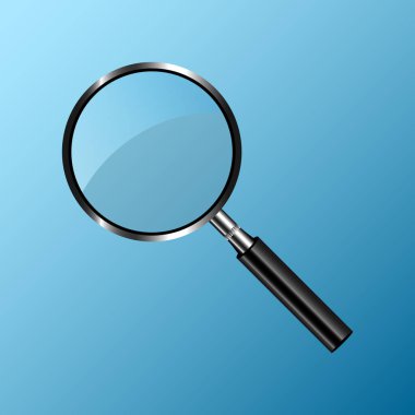 Düz tarzda gerçekçi loupe işareti simgesi. Büyüteç vektör illust