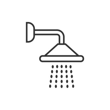 Düz tarzda duş işareti simgesi. Banyo su cihazı vektör hasta