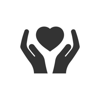 Düz tarzda kalp bakımı simgesi. Wh üzerinde Charity vektör illüstrasyon