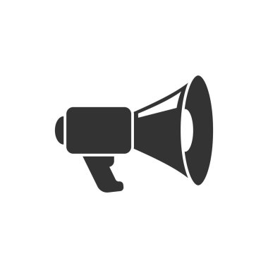 Düz tarzda Megafon hoparlör simgesi. Bullhorn vektör illustrati