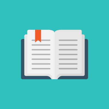 Kitap simgesini düz tarzda açın. Edebiyat vektör illüstrasyon üzerinde 