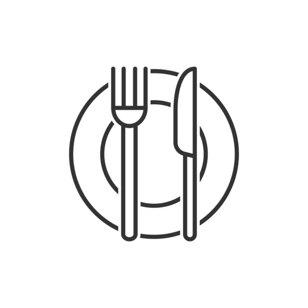 Fourchette, couteau et icône de plaque dans un style plat. Restaurant vecteur illu — Image vectorielle
