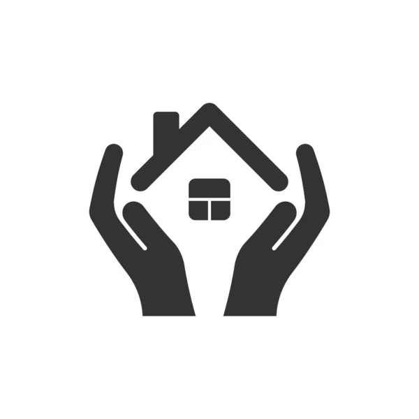 Ikona opieki domowej w stylu płaskim. Ręka trzymać dom wektor ilustratio — Wektor stockowy