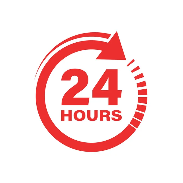 フラットスタイルの24時間時計記号アイコン。24時間オープン — ストックベクタ
