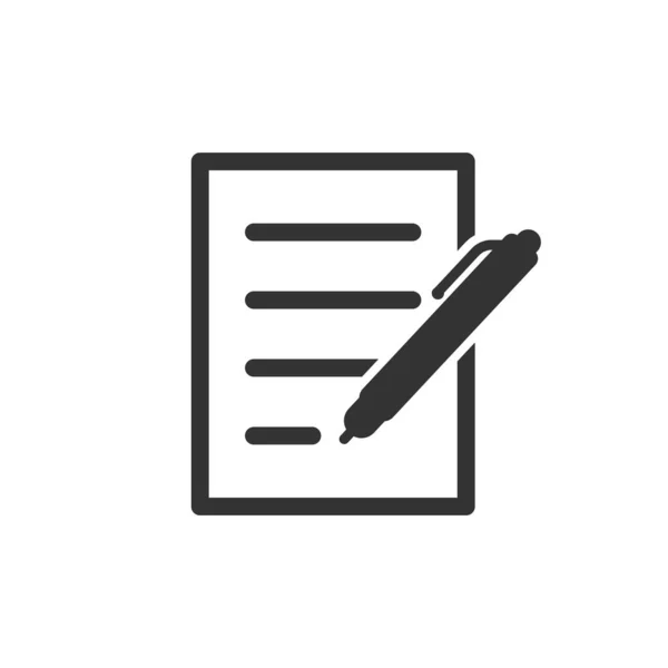 Documento con icono de pluma en estilo plano. Notepad vector illustratio — Vector de stock