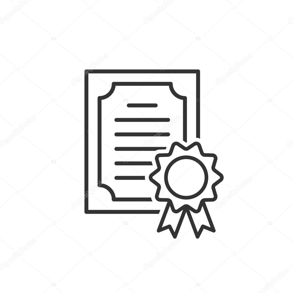 Certificate icon in flat style. License badge vector illustration on white isolated background. Winner medal business concept.