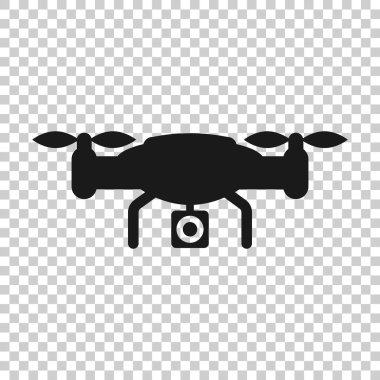 Şeffaf tarzda Drone quadrocopter simgesi. Quadcopter kamera 