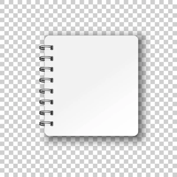 Burla en blanco icono del bloc de notas en estilo transparente. Cuaderno espiral — Vector de stock