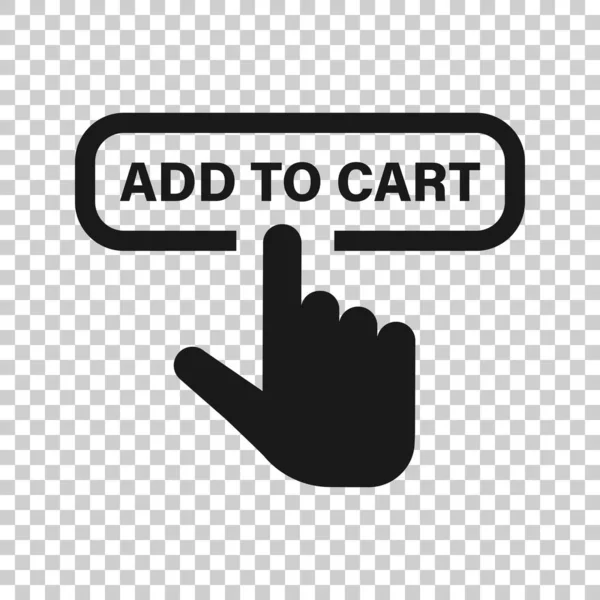 Add to cart shop icon in transparent style. Finger cursor vector — Stock Vector