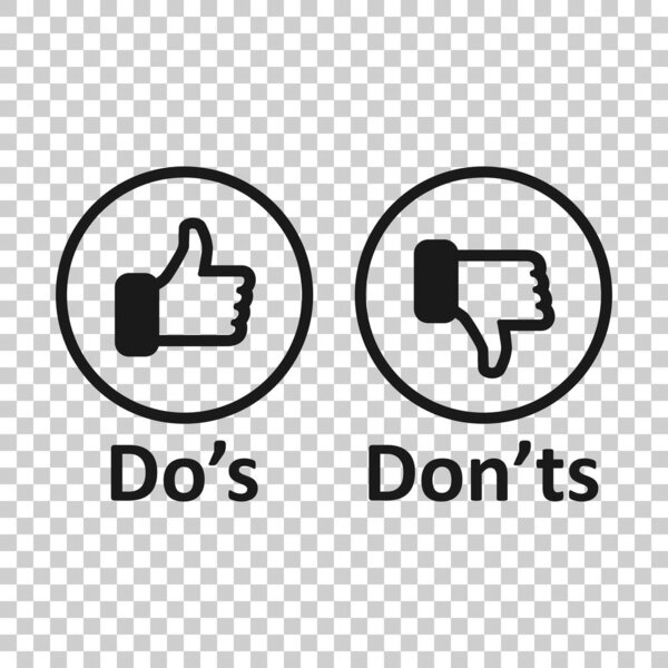 Do's and don'ts sign icon in transparent style. Like, unlike vec