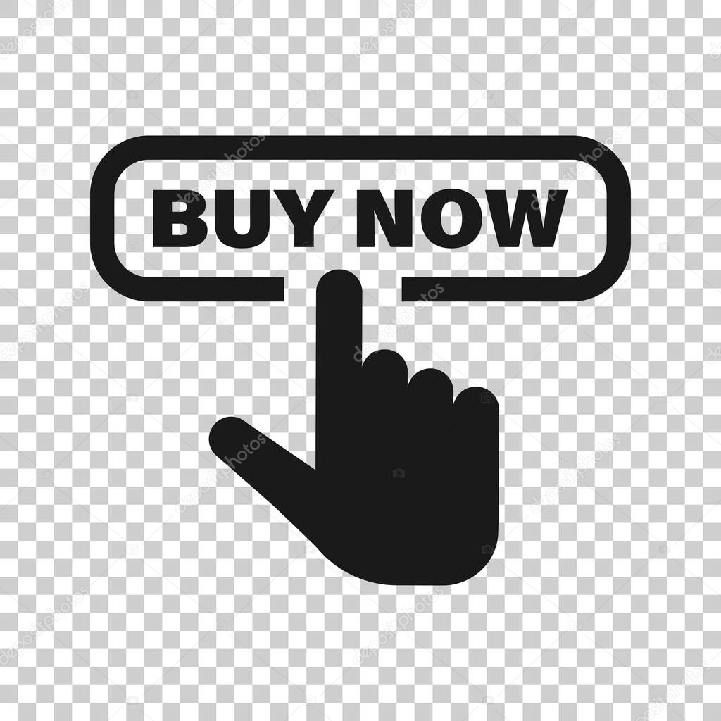 Buy now shop icon in transparent style. Finger cursor vector ill