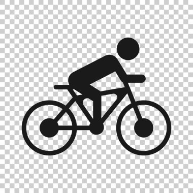 Bisikletüzerindeki kişiler saydam stilde simge işaretleyin. İzole arka planda bisiklet vektör çizimi. Erkekler bisiklet iş konsepti.