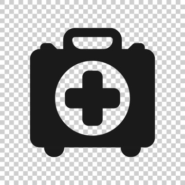 Saydam stilde ilk yardım kiti simgesi. Sağlık, yardım ve tıbbi teşhis vektör illüstrasyon izole arka plan üzerinde. Doktor çanta iş konsepti.