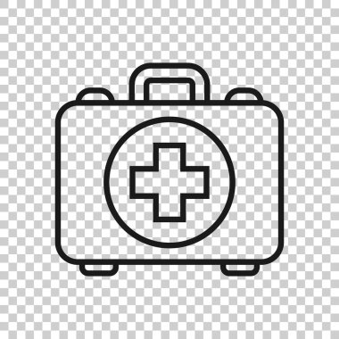 Saydam stilde ilk yardım kiti simgesi. Sağlık, yardım ve tıbbi teşhis vektör illüstrasyon izole arka plan üzerinde. Doktor çanta iş konsepti.