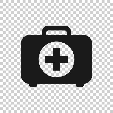 Saydam stilde ilk yardım kiti simgesi. Sağlık, yardım ve tıbbi teşhis vektör illüstrasyon izole arka plan üzerinde. Doktor çanta iş konsepti.