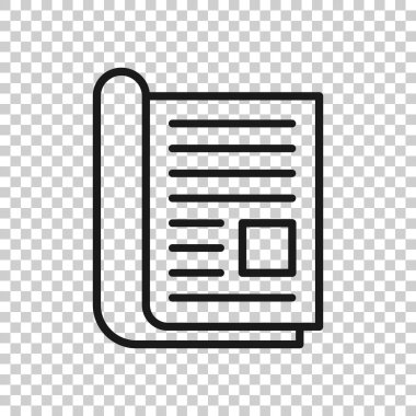 Şeffaf stilde dergi sayfa simgesi. İzole arka planda haber vektör illüstrasyon. Broşür iş konsepti.