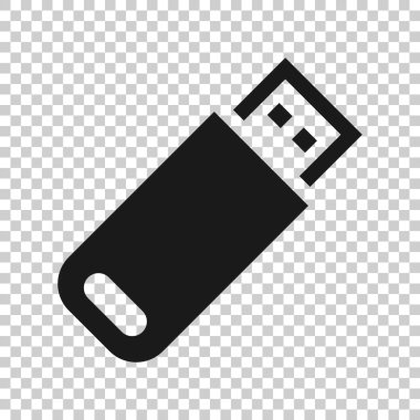 Saydam tarzda USB sürücü simgesi. Yalıtılmış arka planda flash disk vektör çizimi. Dijital bellek iş konsepti.