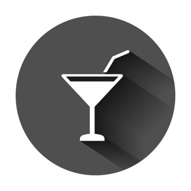 Alkol kokteyl simgesini düz stil. İçki cam vektör illustra