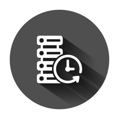 Veri merkezi simgesi düz stilde. Bla üzerinde saat vektör illüstrasyon