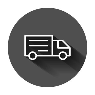 Düz tarzda teslimat kamyon işareti simgesi. Van vektör illüstrasyon 