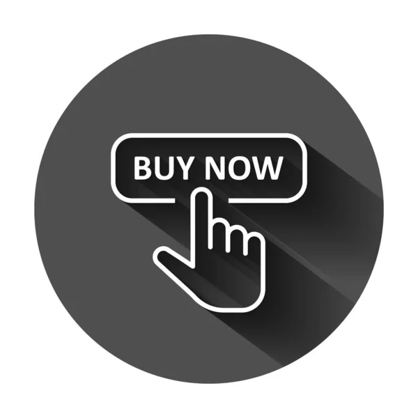 Compre agora ícone de loja em estilo plano. Finger cursor vector illustrati — Vetor de Stock