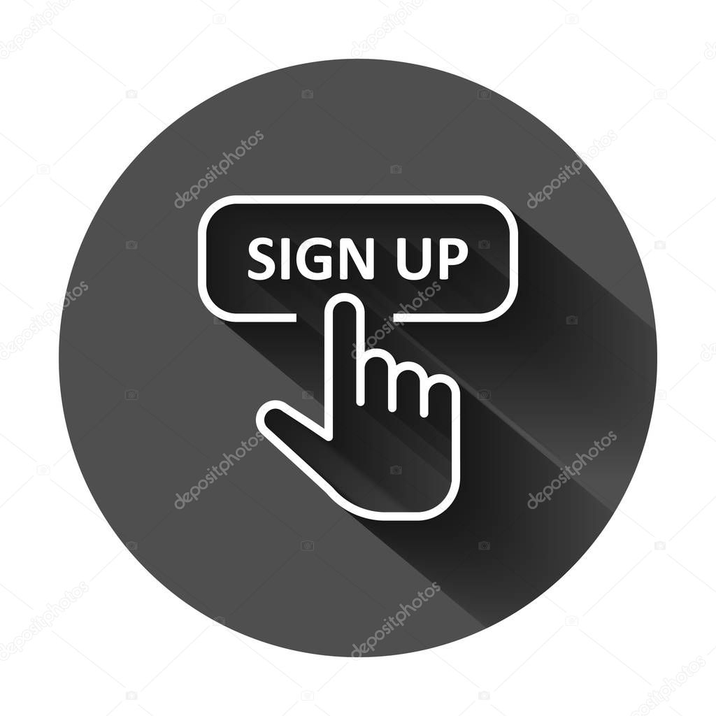 Sign up icon in flat style. Finger cursor vector illustration on