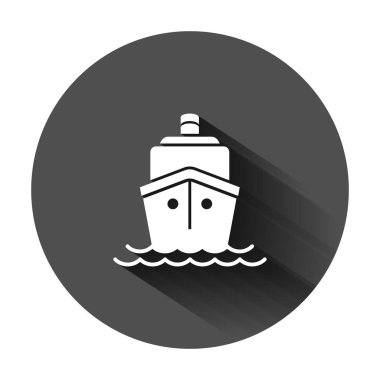 Düz tarzda Gemi Cruise işareti simgesi. Kargo tekne vector ıllustrat