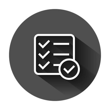 Düz stilde belge işareti simgesi kontrol listesi. Anket vektör illust