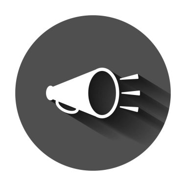 Düz tarzda Megafon hoparlör simgesi. Bullhorn vektör illustrati