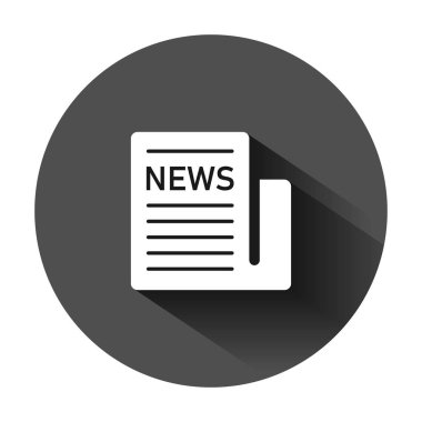 Düz tarzda gazete simgesi. Siyah haber vektör illüstrasyon 