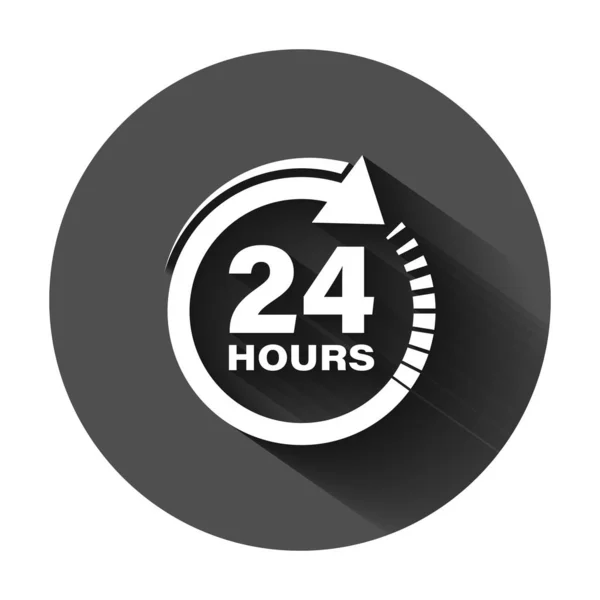 Icono de signo de reloj de 24 horas en estilo plano. Veinticuatro horas abiertas — Vector de stock