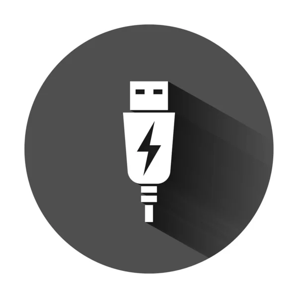 Usb icono de cable en estilo plano. Cargador eléctrico vector illustrati — Archivo Imágenes Vectoriales