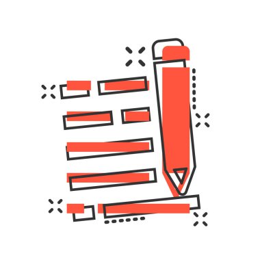 Çizgi roman stilinde kalem Not defteri simgesi. Belge yazma vektör cartoo