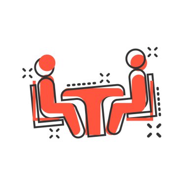 Komik tarzda iş danışmanlığı simgesi. İki kişi tablo v ile