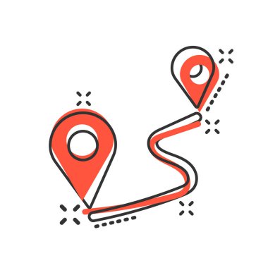 Çizgi roman tarzında uzaklık pin simgesi. GPS navigasyon vektör karikatür 