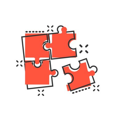 Komik tarzda bulmaca uyumlu simgesi. Jigsaw anlaşması vektör c