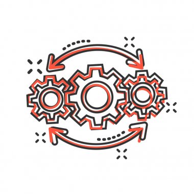 Komik tarzda operasyon proje simgesi. Dişli süreci vektör Carto