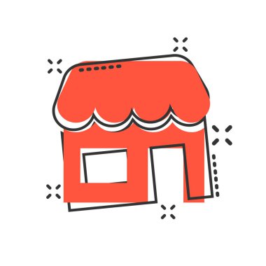 Komik tarzında bakkal simgesi. Dükkan oluşturma vektör karikatür 