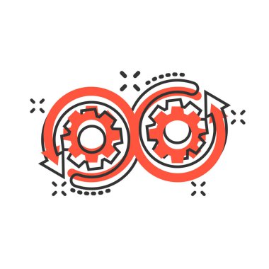 Komik tarzda geliştirme simgesi. Devops vektör karikatür resimli