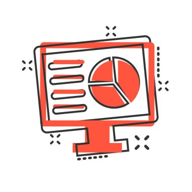 Komik tarzda analitik monitör simgesi. Diyagram vektör karikatür hasta