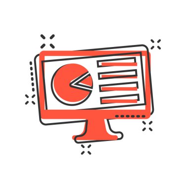 Komik tarzda analitik monitör simgesi. Diyagram vektör karikatür hasta