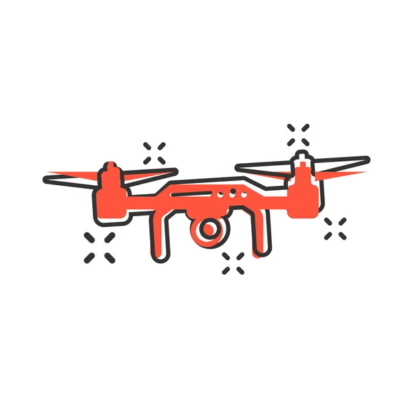 Drone quadrocopter ikon komikus stílusban. Quadcopter kamera vektor — Stock Vector