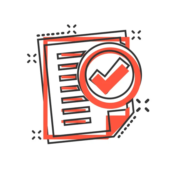 Compliance document icon in comic style. Approved process vector — Stock Vector