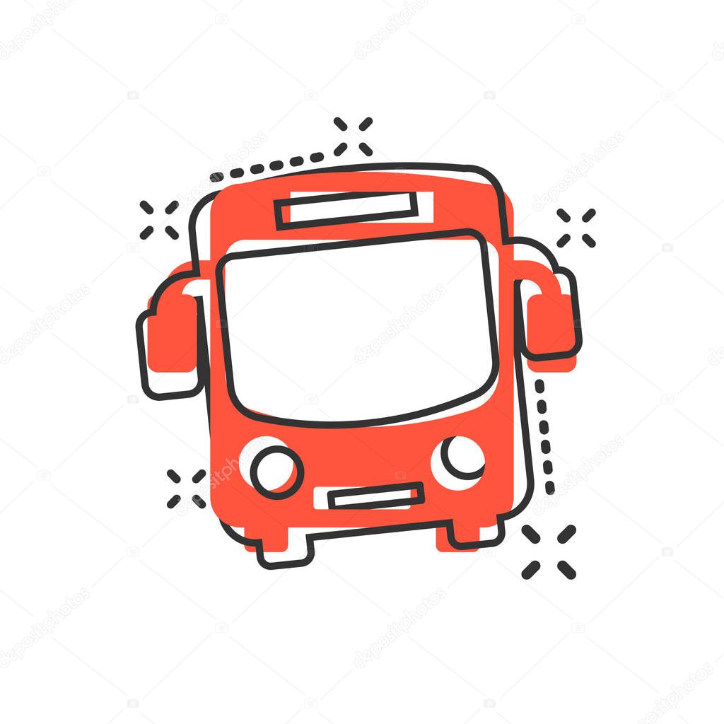 School bus icon in comic style. Autobus vector cartoon illustrat