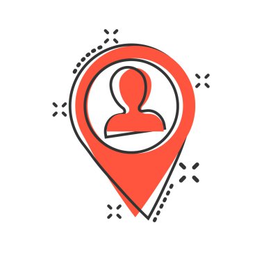 Komik tarzda yerleşim simgesi. İnsanlar pin vektör karikatür illustr