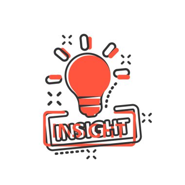 Komik tarzda insight simgesi. Ampul vektör karikatür illüstrasyon üzerinde
