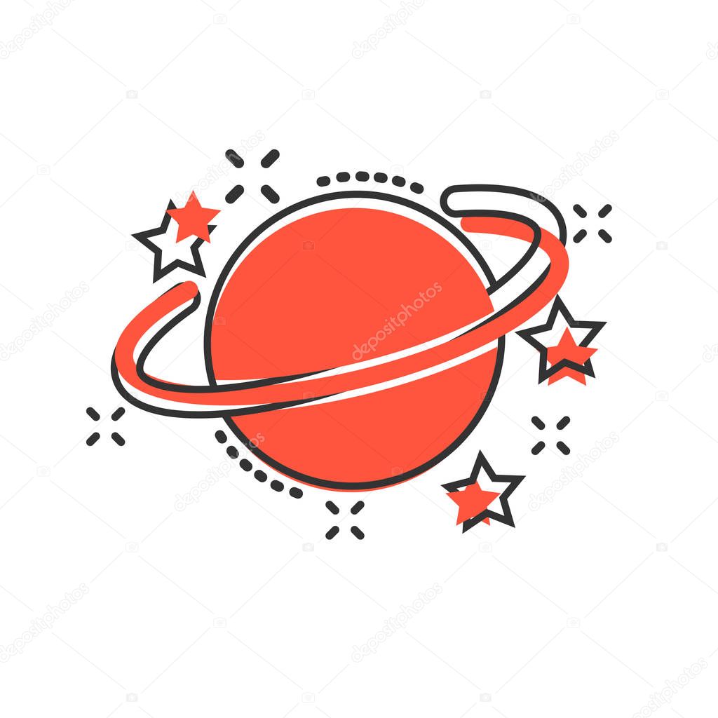 Saturn icon in comic style. Planet vector cartoon illustration o